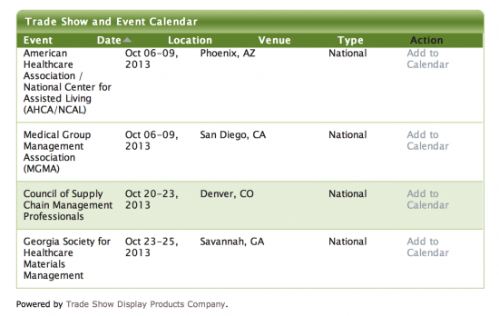 trade show and event calendar